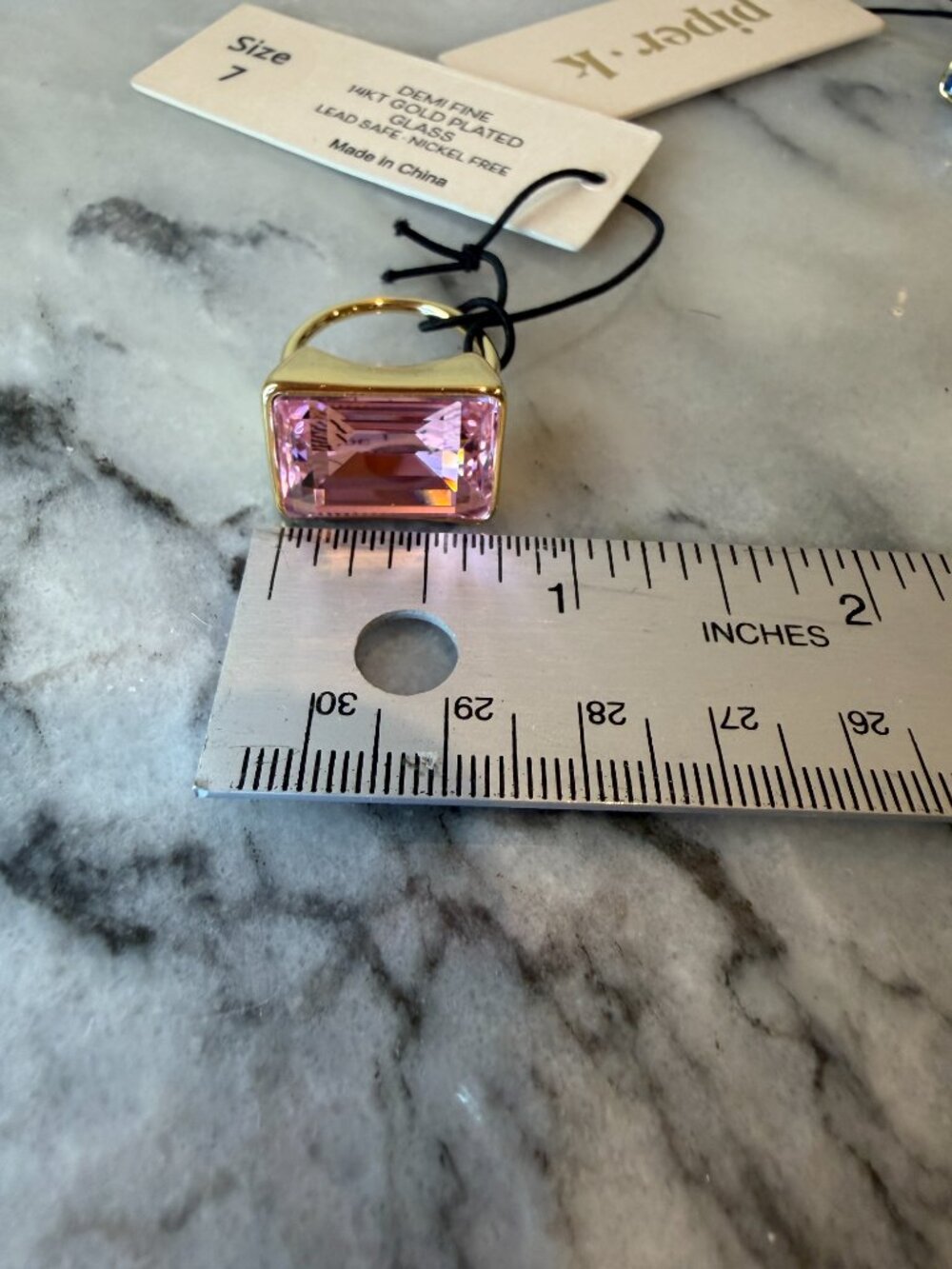 NWT Piper K 14K Gold Plate East-West Rectangular Pink Crystal Statement Ring - Picture 16 of 17